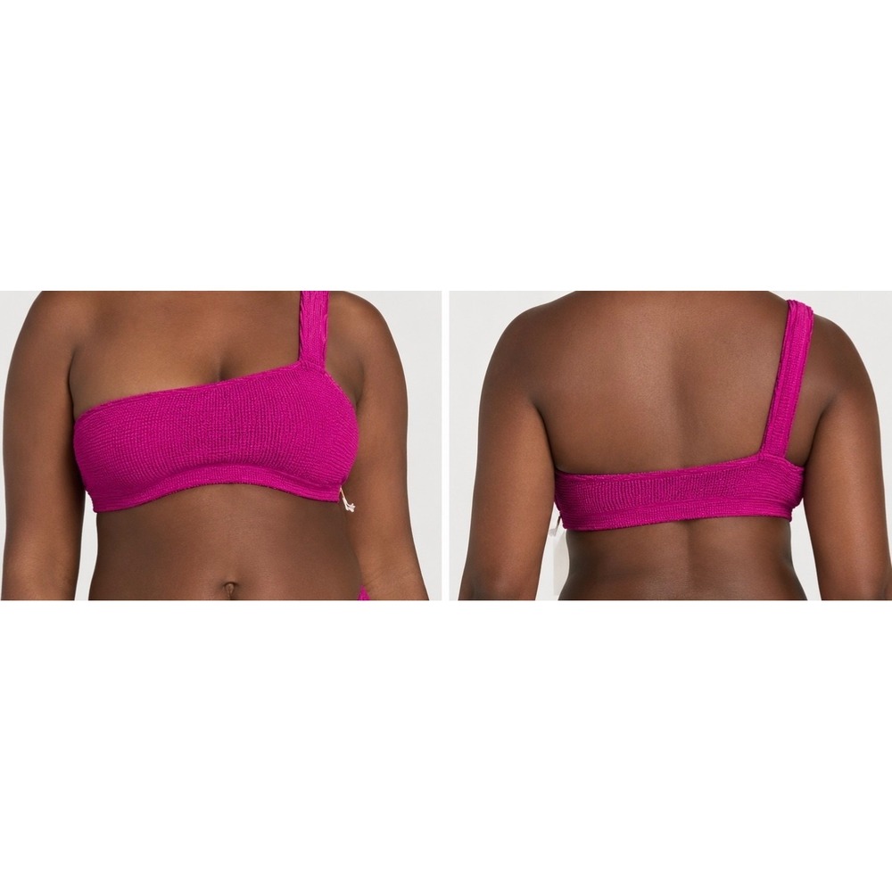 Good American One Shoulder Bikini Size US S M Fuchsia Pink Metallic NWT